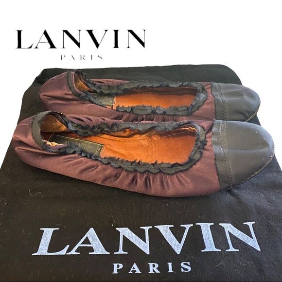 LANVIN Paris Purple Black Women's Round Toe Ballet Flats with Dust Bag 6 - Picture 1 of 8